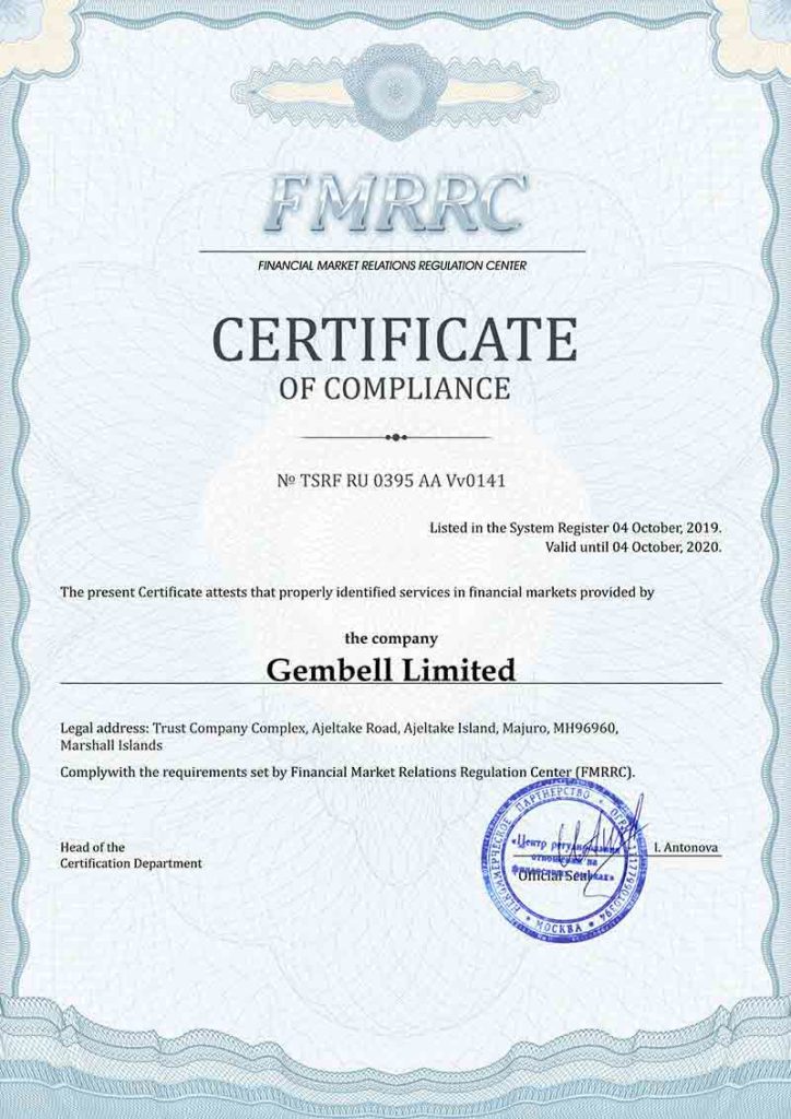 Pocket Option - Certificate of Compliance for Financial Services