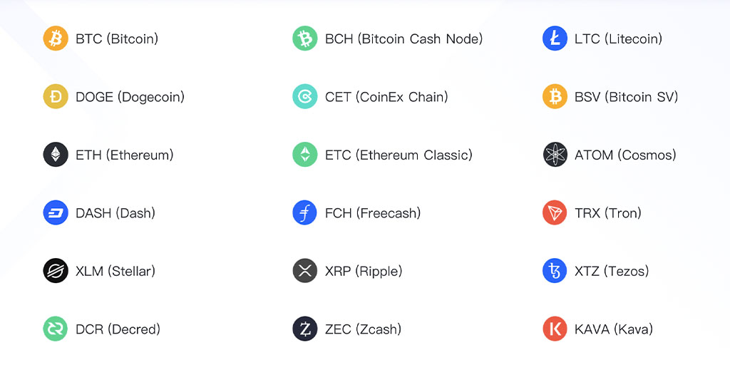 CoinEx에서 사용 가능한 가상화폐