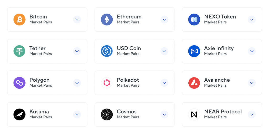 Nexo에서 사용 가능한 가상화폐